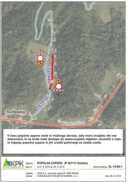 Popolna zapora lokalne ceste Soteska – Poreber in javne poti Soteska 2